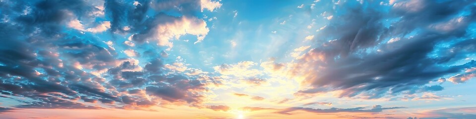 Wall Mural - Dreamy Sunset Sky with Clouds and Golden Hour Light