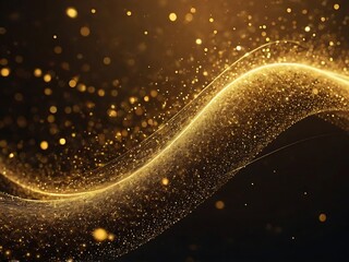 Wall Mural - Dark digital abstract background wallpaper with golden waves and particles of light, unique graphic design