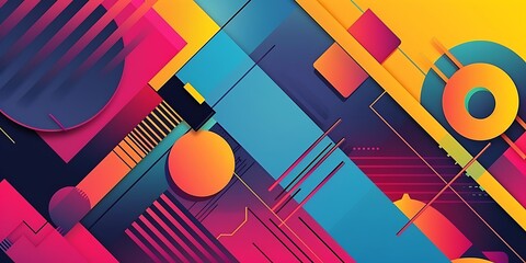 Poster - Colorful geometric background with colorful shapes and patterns, vibrant colors and shapes, vector illustration, bold lines, colorful geometric pattern, colorful shapes, bold lines, vector art style