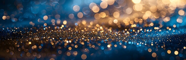 Poster - Blue and Gold Glitter Bokeh Background with Copy Space