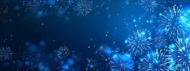 Wall Mural - Blue Fireworks Banner Design New Year Celebration