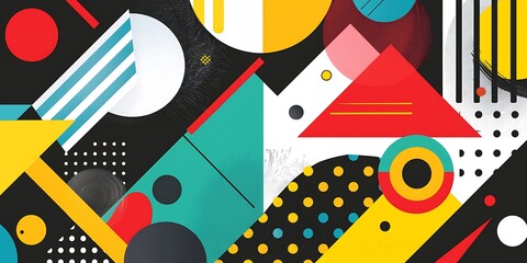 Poster - Colorful geometric background with colorful shapes and patterns, vibrant colors and shapes, vector illustration, bold lines, colorful geometric pattern, colorful shapes, bold lines, vector art style