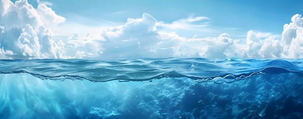 Wall Mural - Underwater Ocean View with Sky and Clouds