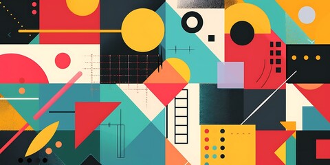 Poster - Colorful geometric background with colorful shapes and patterns, vibrant colors and shapes, vector illustration, bold lines, colorful geometric pattern, colorful shapes, bold lines, vector art style