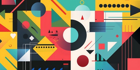 Poster - Colorful geometric background with colorful shapes and patterns, vibrant colors and shapes, vector illustration, bold lines, colorful geometric pattern, colorful shapes, bold lines, vector art style