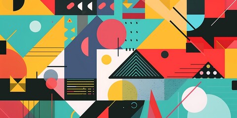 Poster - Colorful geometric background with colorful shapes and patterns, vibrant colors and shapes, vector illustration, bold lines, colorful geometric pattern, colorful shapes, bold lines, vector art style