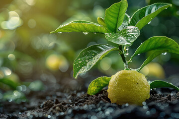 Green seedlings and yellow flowers