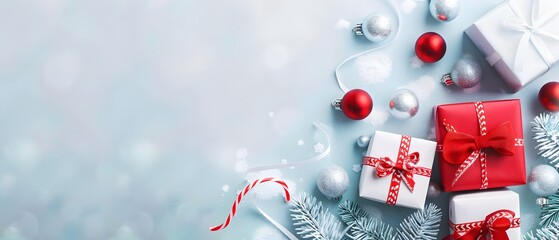 Poster - Festive Christmas Background with Gifts and Ornaments