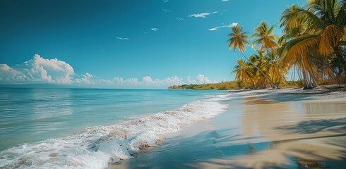 Canvas Print - Tropical Beach With Palm Trees and Clear Blue Water in the Philippines