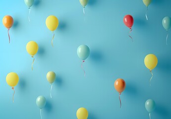 Wall Mural - Minimalist Colorful Balloons Floating on Blue