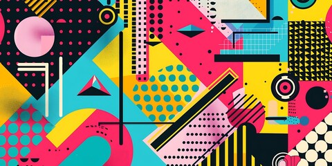 Poster - Colorful geometric background with colorful shapes and patterns, vibrant colors and shapes, vector illustration, bold lines, colorful geometric pattern, colorful shapes, bold lines, vector art style