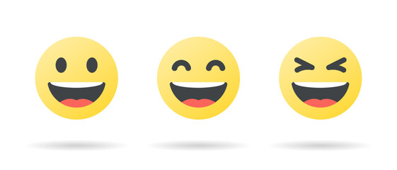 Poster - Laugh, happy face emoji icon set in flat design. Laughing facial emoticon concept