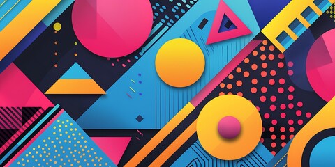 Poster - Colorful geometric background with colorful shapes and patterns, vibrant colors and shapes, vector illustration, bold lines, colorful geometric pattern, colorful shapes, bold lines, vector art style