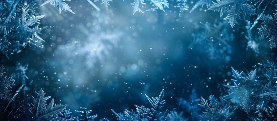 Sticker - Frosty Window Background with Snowflakes and Ice Crystals