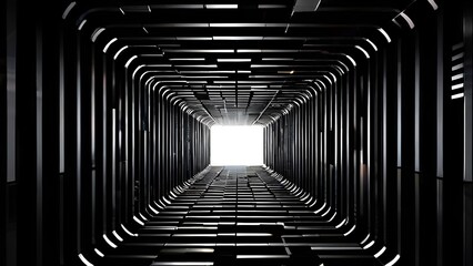 Wall Mural - black and white tunnel structure representing data and communication in abstract geometry