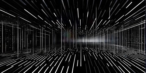 Wall Mural - black and white tunnel structure representing data and communication in abstract geometry