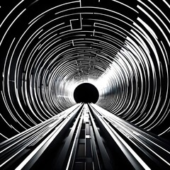 Wall Mural - black and white tunnel structure representing data and communication in abstract geometry