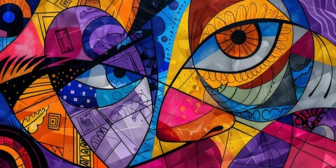 Poster - Colorful geometric background with colorful shapes and patterns, vibrant colors and shapes, vector illustration, bold lines, colorful geometric pattern, colorful shapes, bold lines, vector art style