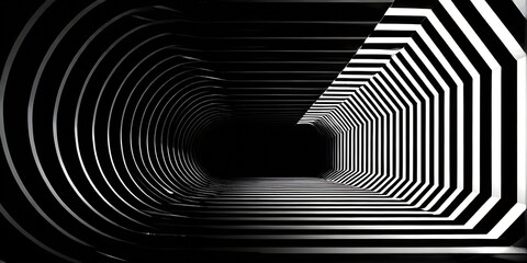 Wall Mural - black and white tunnel structure representing data and communication in abstract geometry