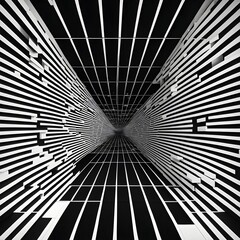 Wall Mural - black and white tunnel structure representing data and communication in abstract geometry