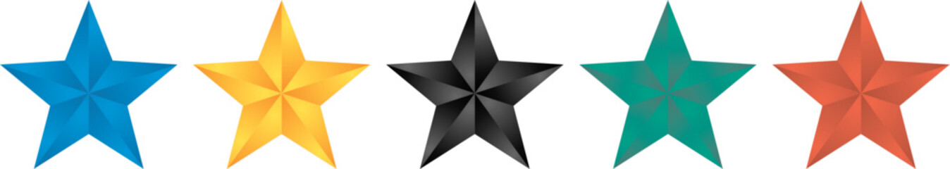 Wall Mural - Five 3d stars in different colors