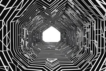 Wall Mural - black and white tunnel structure representing data and communication in abstract geometry
