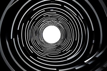 Wall Mural - black and white tunnel structure representing data and communication in abstract geometry