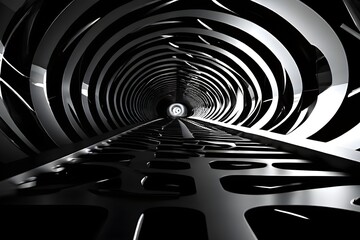 Wall Mural - black and white tunnel structure representing data and communication in abstract geometry