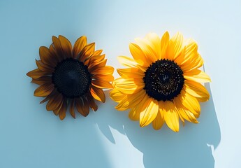 Sticker - Two Sunflowers, One Yellow One Black, Cinematic Light