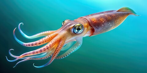 Sticker - Squid aquatic marine isolated on background, squid, underwater, marine life, ocean creature, tentacles, cephalopod