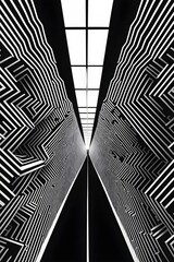 Wall Mural - black and white tunnel structure representing data and communication in abstract geometry