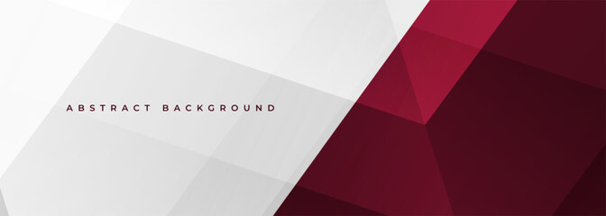 Poster - White and red modern abstract banner with geometric shapes. Dark red and white wide abstract background. Vector illustration