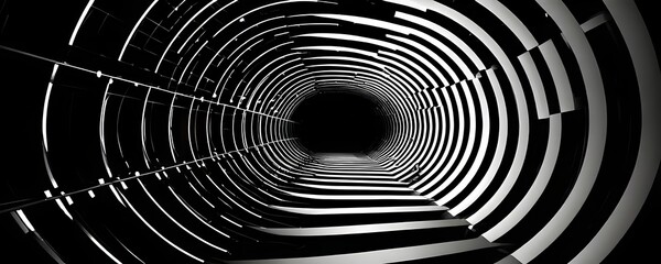 Wall Mural - black and white tunnel structure representing data and communication in abstract geometry