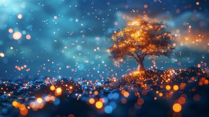 Leinwandbilder - Digitally illustrated digital tree growth in a futuristic polygonal style, representing a stock or energy source.