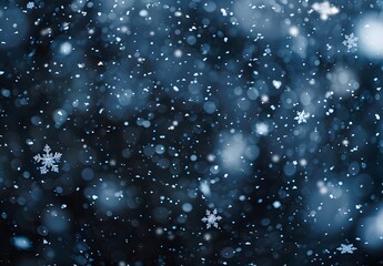 Sticker - Falling Snowflakes On Dark Blue Background