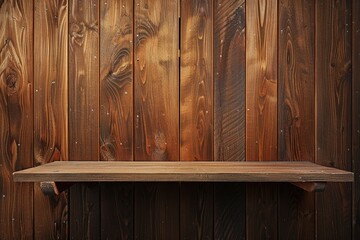 Wall Mural - Wood Shelf. Empty Wooden Shelf Against Wall Background for Interior Design