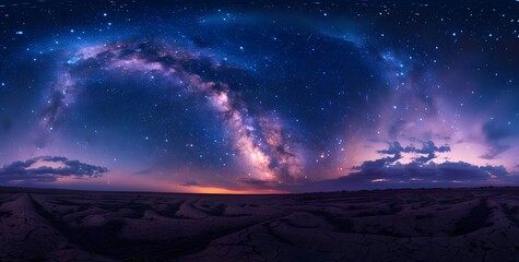 Poster - Milky Way Galaxy Over Starry Night Landscape