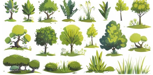 Poster - Plants with green foliage for a spring backyard landscape with flowers