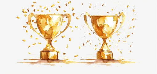 an elegant gold cup with confetti and laurel wreaths for the sports prize