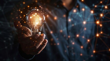 Poster - A creative light bulb with icons of marketing networks, analysis solutions, modern businesses, and innovative new ideas.