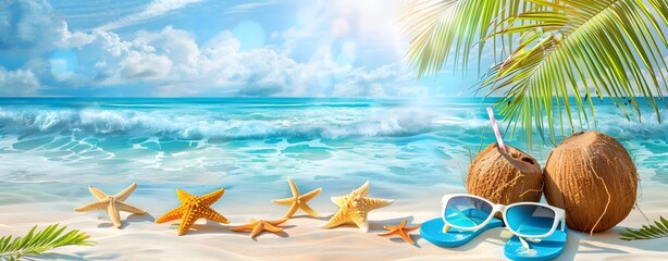 Wall Mural - Tropical Beach Summer Vacation Essentials