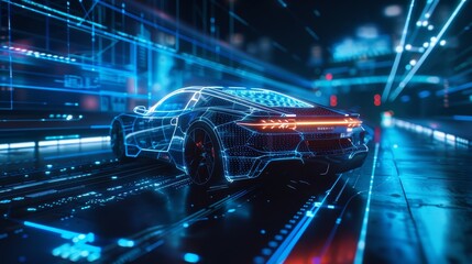 Fototapete - The user interface GUI was designed with hologram car style. Hardware diagnosis of the car's condition was performed by scanning. A futuristic infographic interface was used to analyze and diagnose