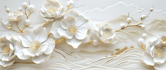 Aufkleber - In this invitation card design, there are vintage Chinese cloud decorations, peony flowers with floral gold texture. Crane birds are interspersed with abstract banners with abstract patterns.