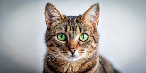 Sticker - Playful tabby cat with striking green eyes staring directly at the camera, feline, pet, domestic, cute, whiskers, fur, playful