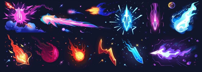 Wall Mural - An animation of cartoon lightning. A colorful energy phaser lighting effect derived from a game or comic book