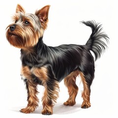 White isolated backdrop for a studio portrait of a yorkshire terrier