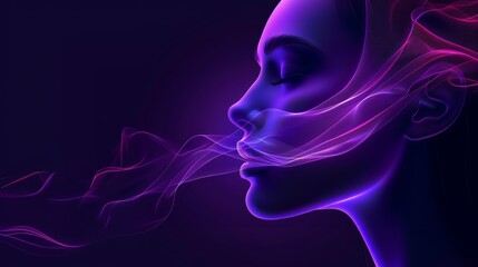 Fototapete - Digital portrait of a girl on a purple background with wavy lines. 