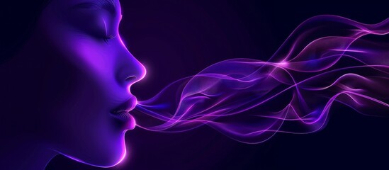 Fototapete - Digital portrait of a girl on a purple background with wavy lines. Banner