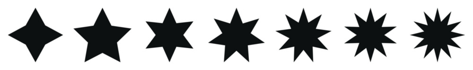 abstract geometric star shapes vector set with different points. isolated elements.