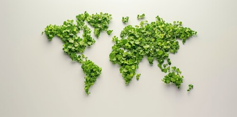 Poster - Earth care. Globe map pattern and leaves on a white background. Ecology concept.